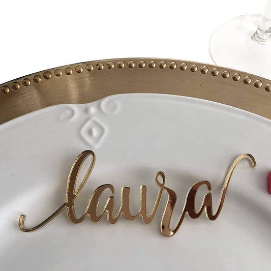 Gold Wedding Place Cards Personalized Acrylic Laser Cut Names Place name settings Guest name tags Wedding Signs Calligraphy Modern New Font Wood Decorations Wooden Centerpieces Dinner Party D - WoodArtSupply