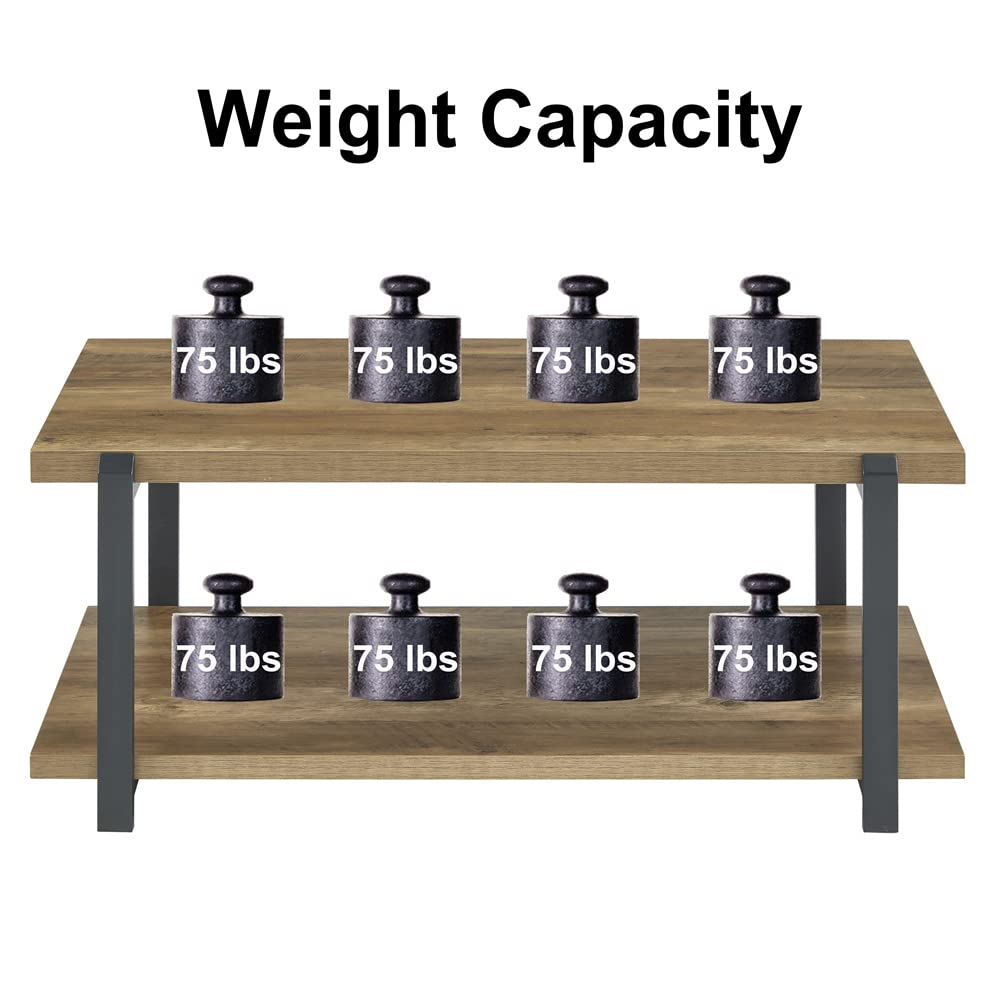 FOLUBAN Industrial Coffee Table with shelf, Wood and Metal Rustic Cocktail Table for Living Room, Oak FOLUBAN