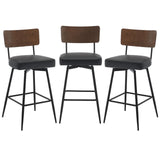 Bekrvio Counter Height Swivel Bar Stools Set of 3, Upholstered Faux Leather Barstools with Wood Backs and Metal Legs, 26" Seat Height Counter Bar Stool for Kitchen Island, Black Bekrvio