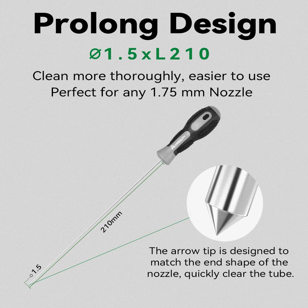 Creality Clog Poke, 3D Printer Nozzle Cleaning Kit for 1.75mm Filament Nozzles Φ1.5mm Needle with Arrow Tip Clean More Thoroughly, 210mm Prolong&Hight Hardness Cleaning Hotend Without Disasse - WoodArtSupply