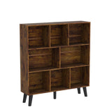 LEYAOYAO 8-Cube Rustic Brown Mid-Century Modern Bookshelf with Legs - 3-Tier Storage Organizer LEYAOYAO