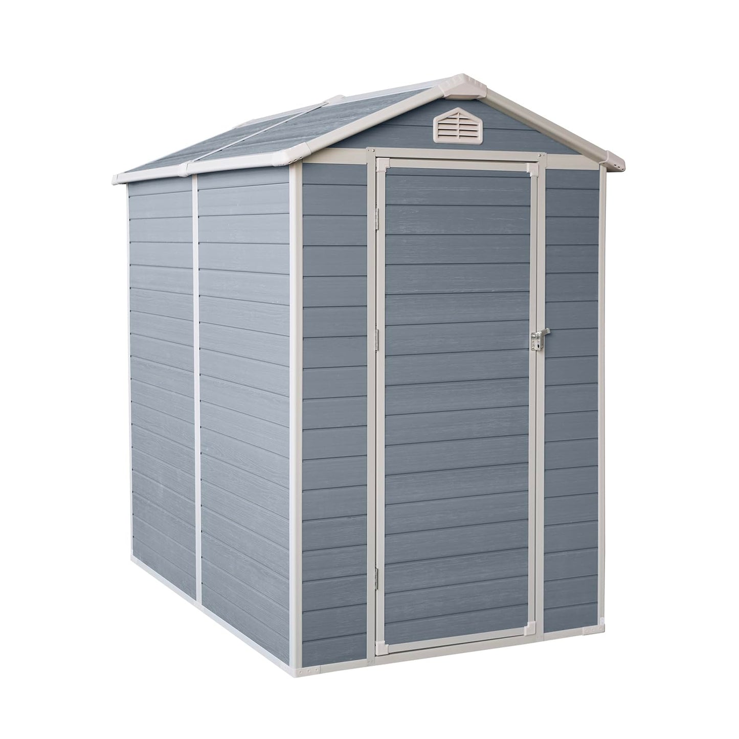 6x4 FT Resin Outdoor Storage Shed with Floor,All-Weather Outdoor Shed with Lockable Door,Window & Sloped Roof,Plastic Outside Tool Storage for Garden,Backyard,Patio,Lawn,Gray