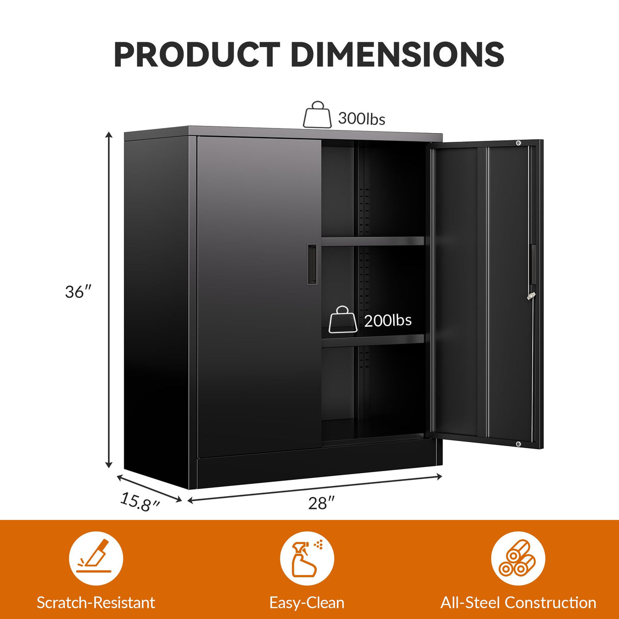 BESFUR Metal Garage Storage Cabinet 36"H, Steel Locking Cabinet with 2 Lockable Doors and 2 Adjustable Shelves easy to assemble for Home Office, Garage,School, Apartment, Warehouse, Utility Room,Black BESFUR