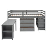 Twin Loft Bed with Desk Low Study Kids Twin Loft Bed with Storage Drawers, Low Loft Bed Twin for Kids Twin Loft Bed with Safety Guard Rails and Bookcase Shelf (Grey, Twin Loft with Desk) Harper & Bright Designs