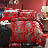 mixinni Red Paisley Comforter Sets Queen Size Bed Shabby Chic Print Comforter All Season 3 Pieces 1 Fluffy Soft Comforter with 2 Pillow Shams-Queen Size mixinni