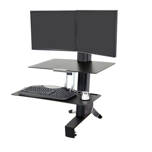 Ergotron – WorkFit-S Dual Monitor Standing Desk Converter, Sit Stand Workstation for Tabletops – With Worksurface, Black - WoodArtSupply