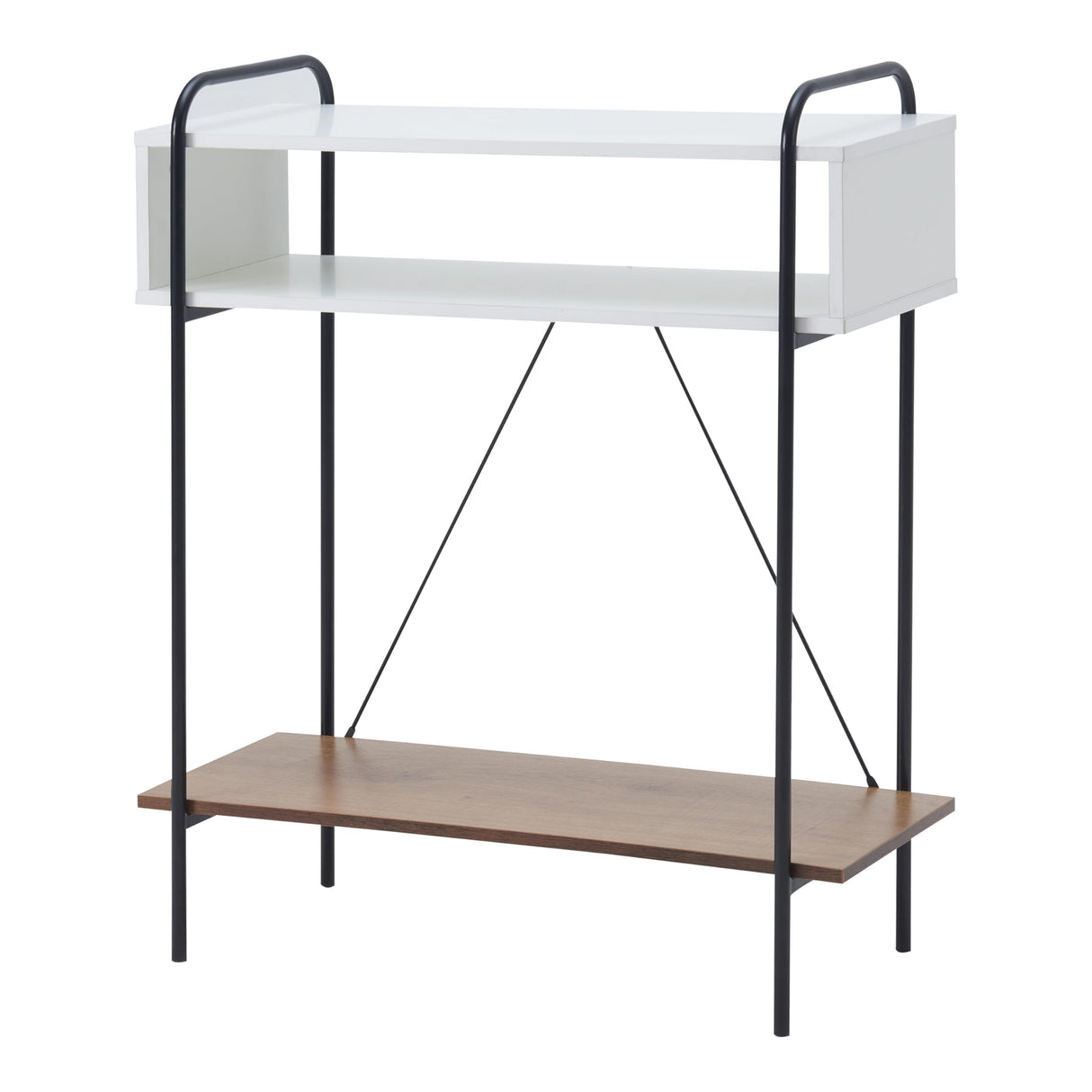 Furniture of America Alyia Modern 36 inch High Console Table with Storage Shelves and Metal Frame Legs for Living Room, Entryway, Hallway, Office, Corridor, Foyer, White Pure & Distressed Oak Furniture of America
