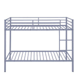 Metal Bunk Bed Twin Over Twin, Low Profile Bunk Bed Frame withBuilt-in Ladder, High Guardrail and Metal Slats, Space-Saving Twin Size Bed Frame for Kids Teens, No Box Spring Required Softa