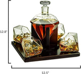 The Wine Savant Diamond Whiskey & Wine Decanter Set - 750ml With 4 Diamond Glasses and Beautiful Mahogany Wooden Holder Liquor, Scotch, Rum, Bourbon, Vodka, Tequila Tray Whiskey Gifts for Men & Women The Wine Savant