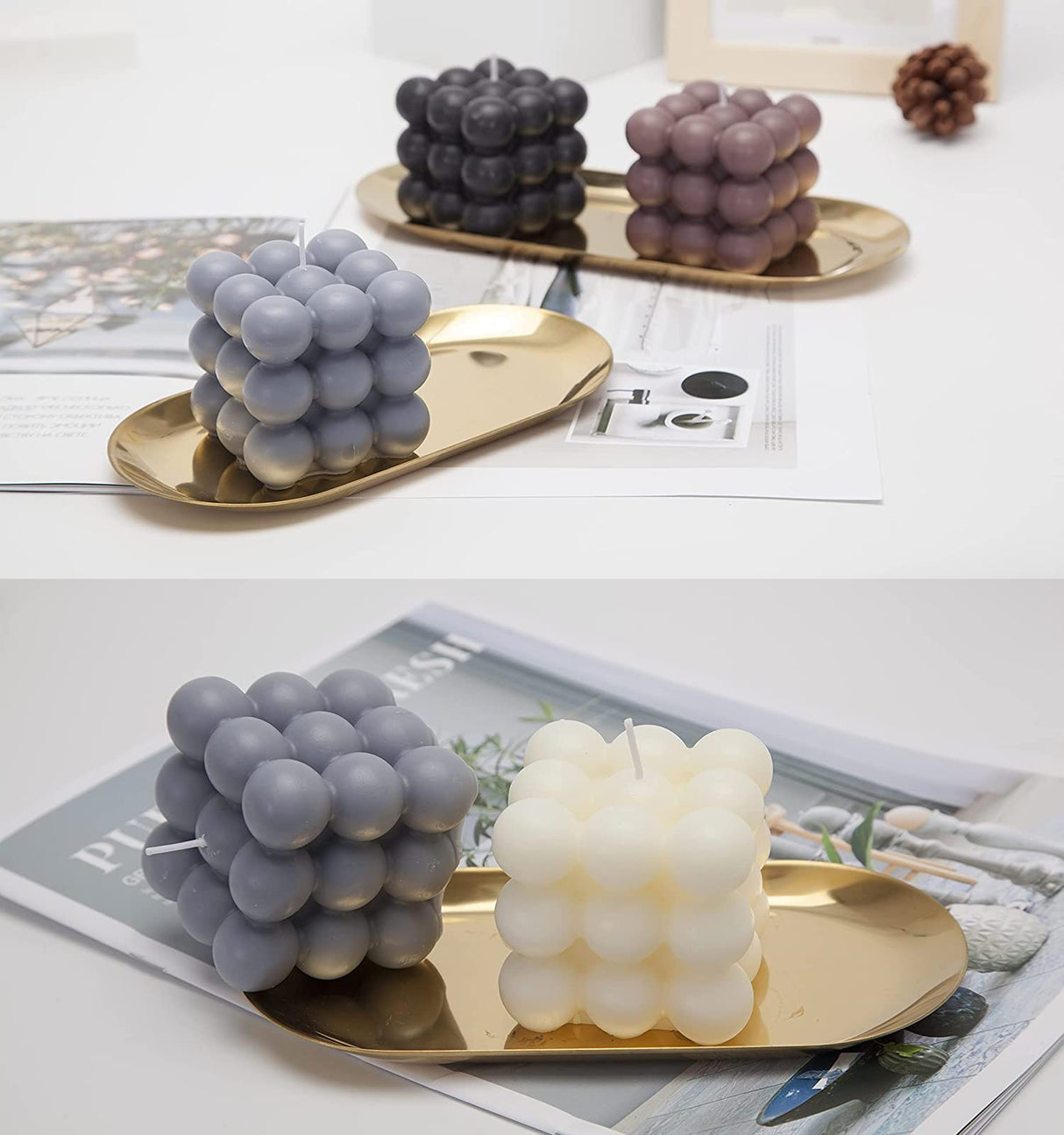 Konrisa Cube Candle Molds, 6 Cavity 3D Bubble Silicone Molds for Candles Making, Cake Mold for Baking Chocolate Dessert Mousse Cake Ice Cream and Making Soap Wax Konrisa