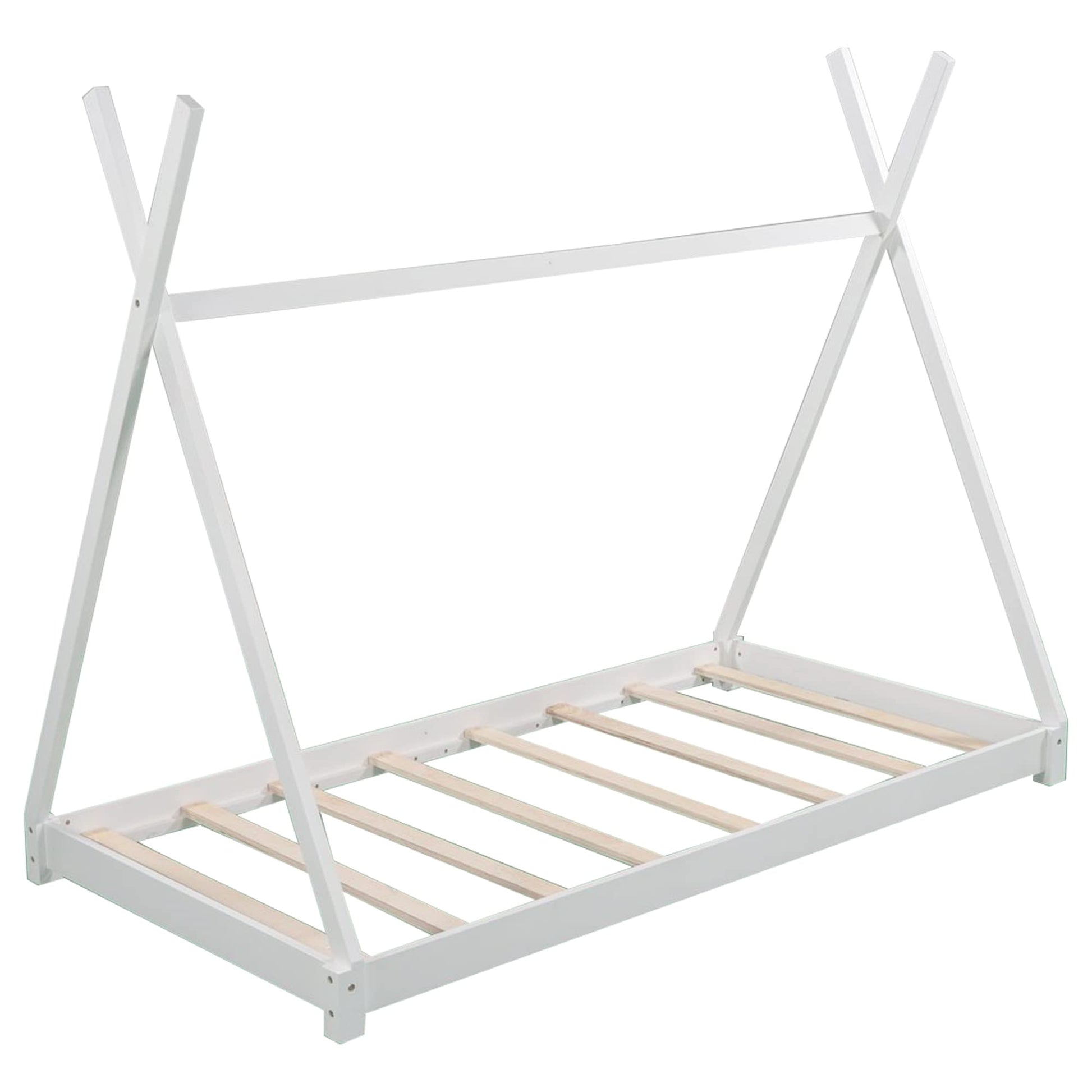 Bellemave Twin Montessori Floor Bed Frame - Sturdy White Bed with Triangle Structure for Kids - WoodArtSupply