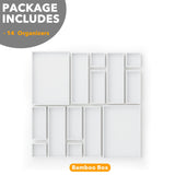 SpaceAid 14-Piece Bamboo Drawer Organizer Storage Boxes Set, Wood Tray Junk Drawer Organizers Multi-Use Divider Bins for Kitchen, Bathroom, Office Desk and Makeup Organization (14 Pack, White) SpaceAid