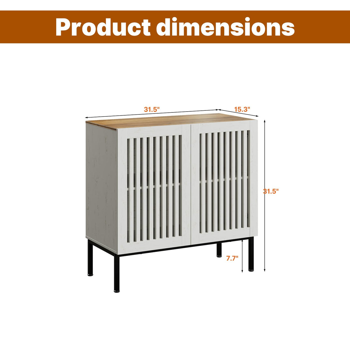 BVIUNTWO 31.5" Farmhouse Buffet Cabinet with Metal Base, Adjustable Shelf & 2 Doors, Antique White Storage Sideboard for Kitchen, Dining & Living Room BVIUNTWO