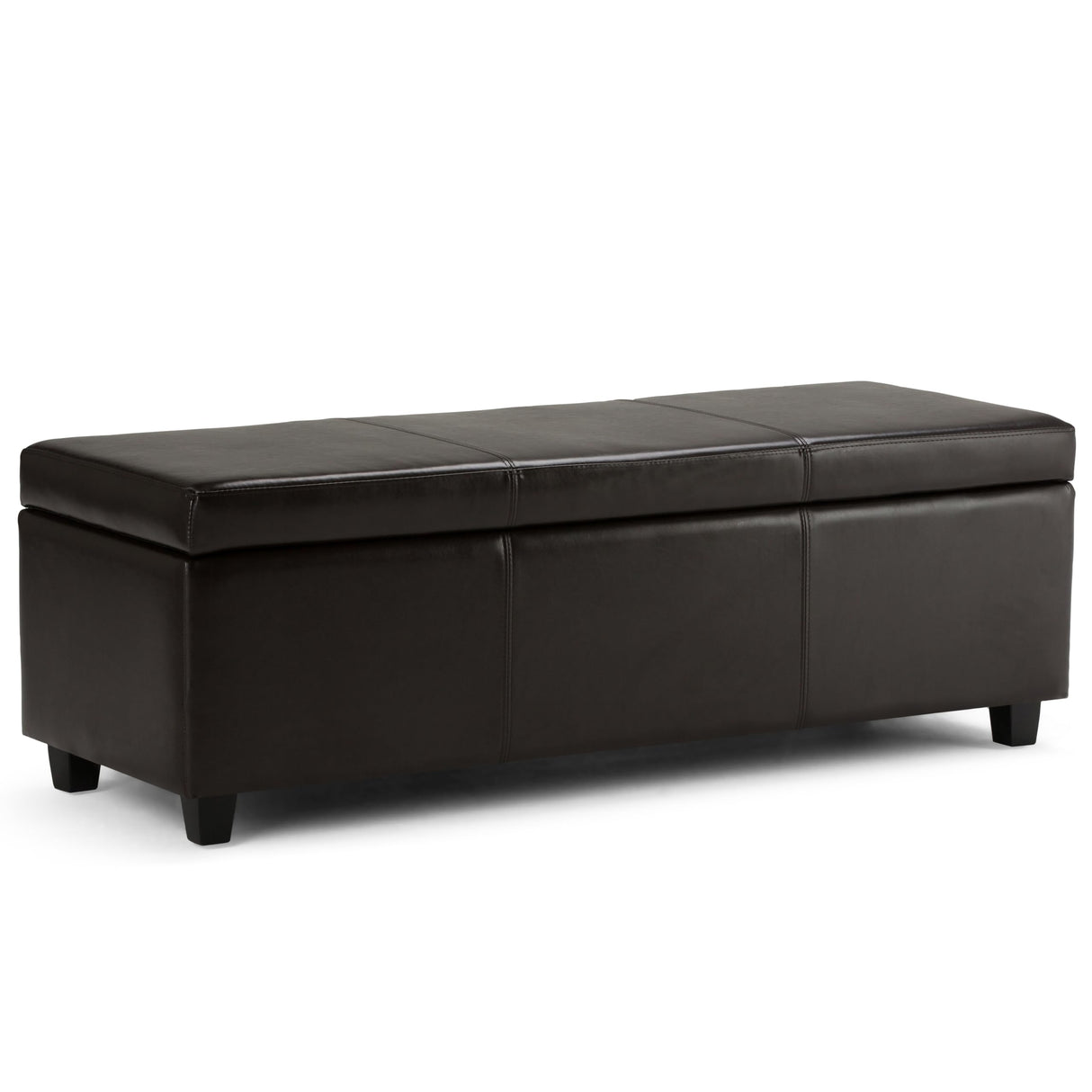 SIMPLIHOME Avalon 48 Inch Wide Contemporary Rectangle Storage Ottoman Bench in Tanners Brown Vegan Faux Leather, For the Living Room, Entryway and Family Room SIMPLIHOME