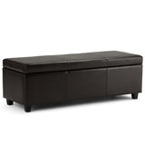 SIMPLIHOME Avalon 48 Inch Wide Contemporary Rectangle Storage Ottoman Bench in Tanners Brown Vegan Faux Leather, For the Living Room, Entryway and Family Room SIMPLIHOME