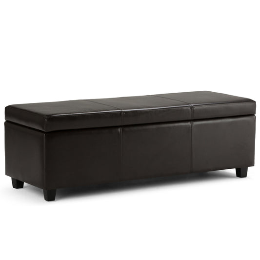 SIMPLIHOME Avalon 48 Inch Wide Contemporary Rectangle Storage Ottoman Bench in Tanners Brown Vegan Faux Leather, For the Living Room, Entryway and Family Room - WoodArtSupply