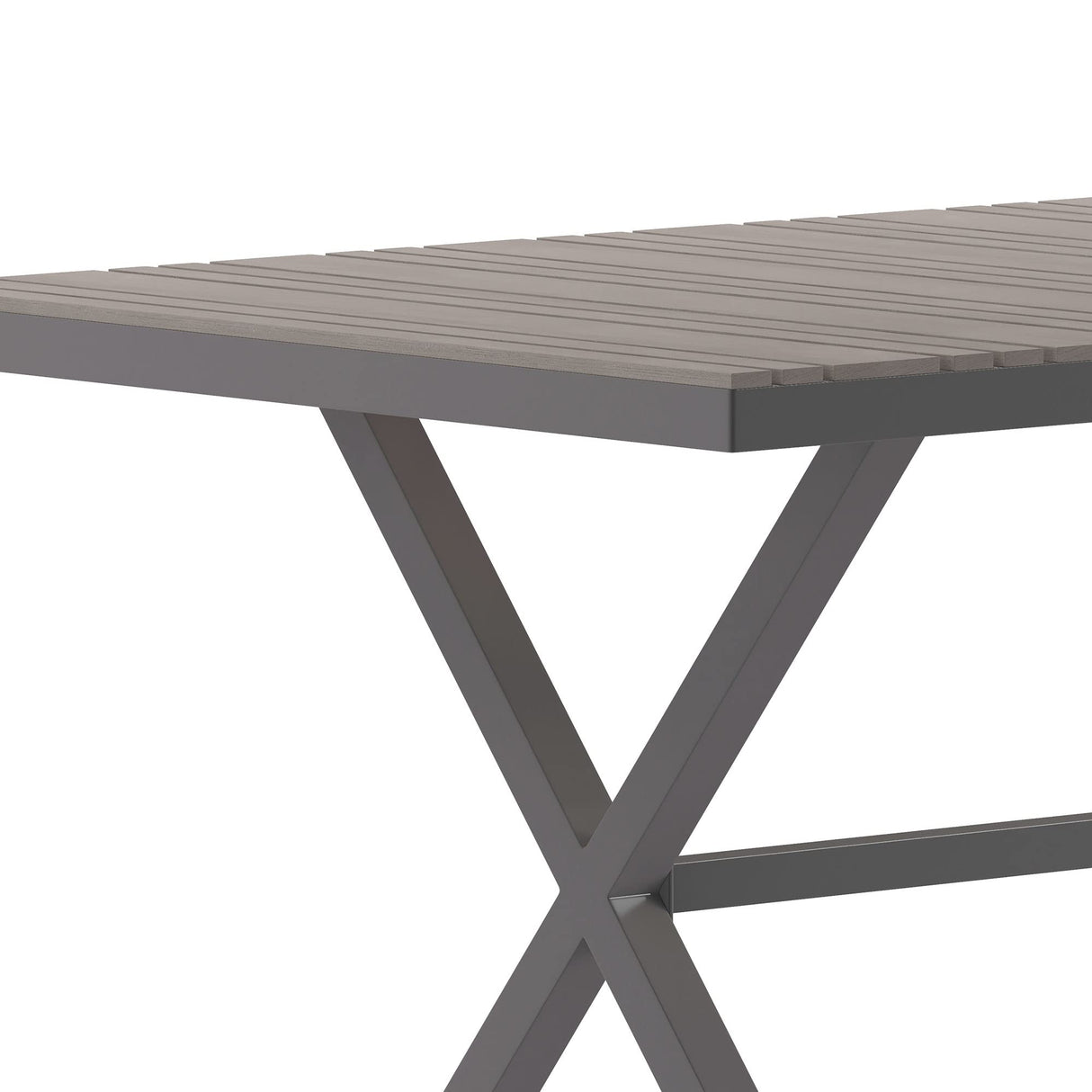 Flash Furniture Finch Commercial Grade X-Frame Outdoor Dining Table 59" x 35.5" with Faux Teak Poly Slats and Metal Frame, Gray/Gray Flash Furniture