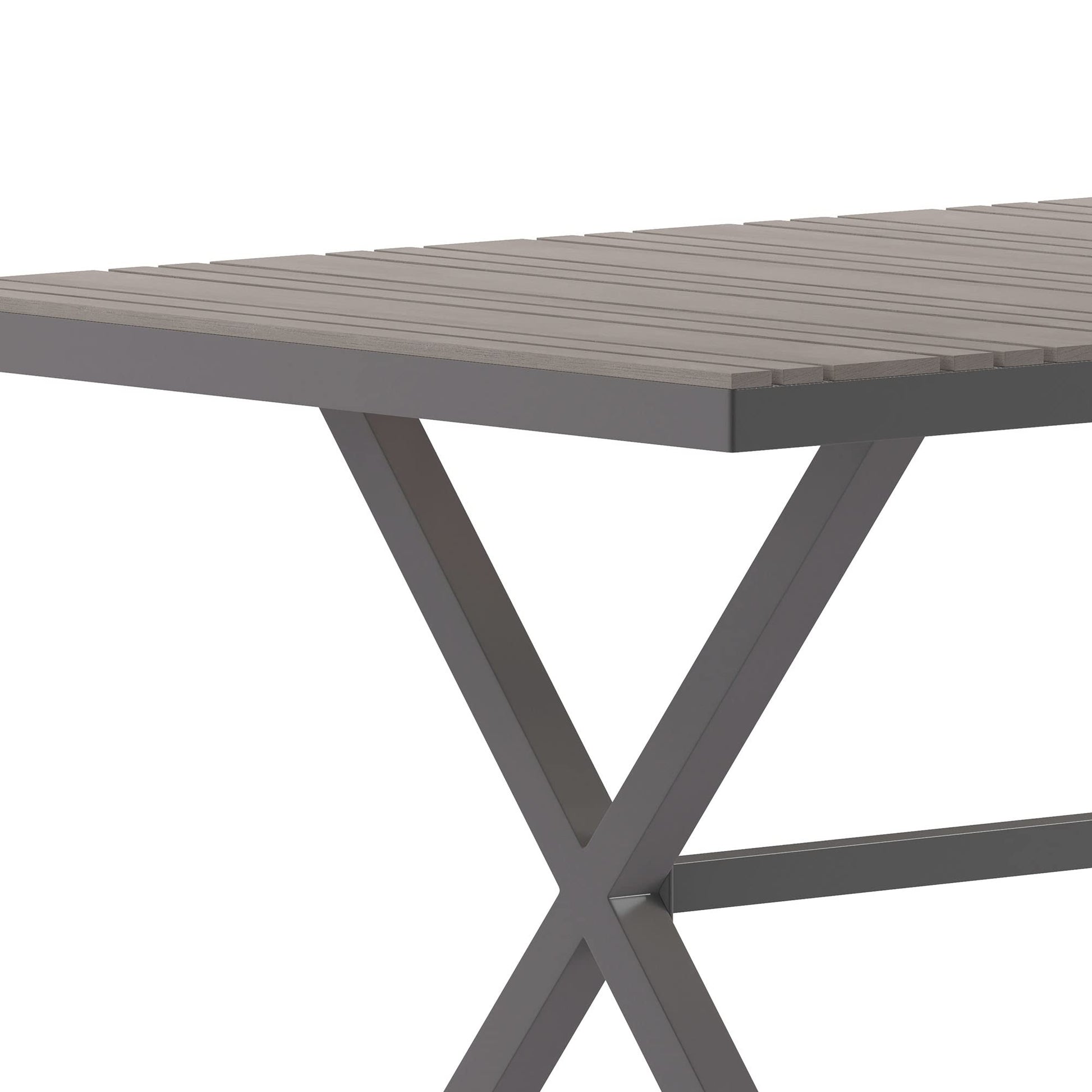 Flash Furniture Finch Commercial Grade X-Frame Outdoor Dining Table 59" x 35.5" with Faux Teak Poly Slats and Metal Frame, Gray/Gray - WoodArtSupply