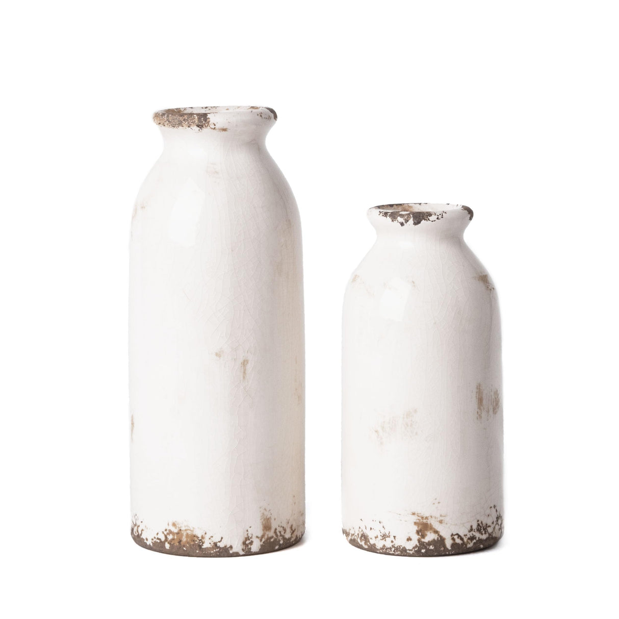 VICTOR & TERESA White Ceramic Vases Home Decor, Farmhouse Vases for Flowers, Flower Vase Set of 2, Rustic Decorative Vases for Pampas Grass, Table, Living Room, Shelf, Centerpieces, 8 inch VICTOR & TERESA