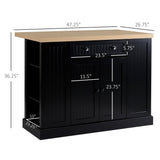 HOMCOM 47" Fluted-Style Wooden Kitchen Island, Kitchen Countertop Storage Cabinet with Drop Leaf, Drawer, Open Shelves, Storage, Black Aosom