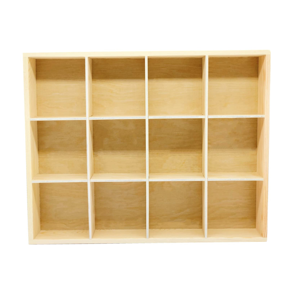 LONG TAO 1 Pcs 13.4''x10.6''x2'' Wooden Storage Divider Box Showcase Display Box Organization Tray Display Holder Tabletop Box with 12 Compartments for Home Craft Office Kitchen Storage LONG TAO