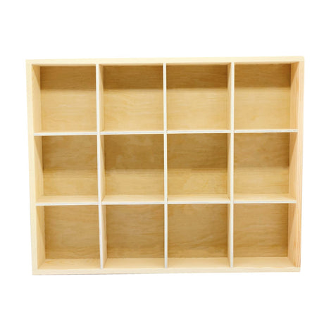 LONG TAO 1 Pcs 13.4''x10.6''x2'' Wooden Storage Divider Box Showcase Display Box Organization Tray Display Holder Tabletop Box with 12 Compartments for Home Craft Office Kitchen Storage LONG TAO