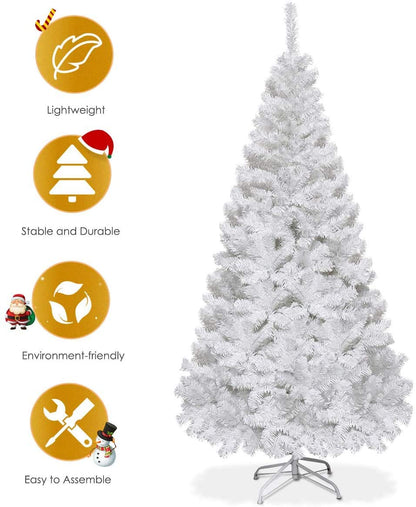 Goplus 5ft Artificial Christmas Tree Xmas Pine Tree with Solid Metal Legs Perfect for Indoor and Outdoor Holiday Decoration, White