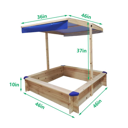 Kids Wooden Sandbox with Cover, Large Outdoor Sandbox with Canopy Height Adjustable, Sand Pit for Backyard Play, Wooden Sand Box for Kids Ages 4-8, Great for Children Boys Girls. - WoodArtSupply