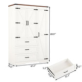 3 Door Armoire Wardrobe Closet Cabinet with 3 Drawers and Drawers, Farmhouse Bedroom Armoire with Hanging Rod and Adjustable Shelves, Large Capacity Storage Wardrobe Armoire for Bedroom, White DalyLuxa