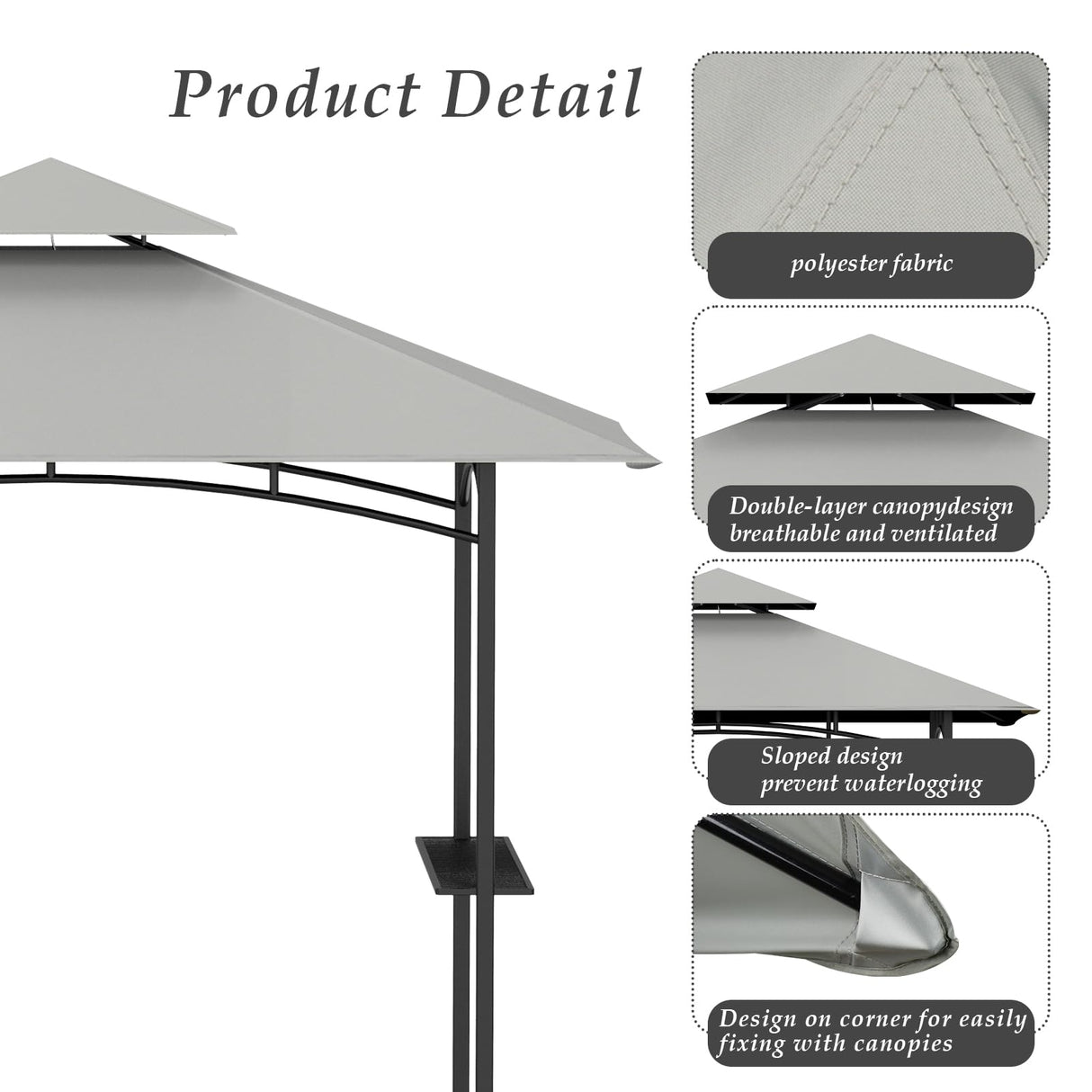 COVBOARD Grill Gazebo Replacement Top, 5 * 8 Outdoor BBQ Gazebo Top Cover, Double Layer BBQ Gazebo Top Canopy for Model #L-GG001PST-F(Gary) COVBOARD