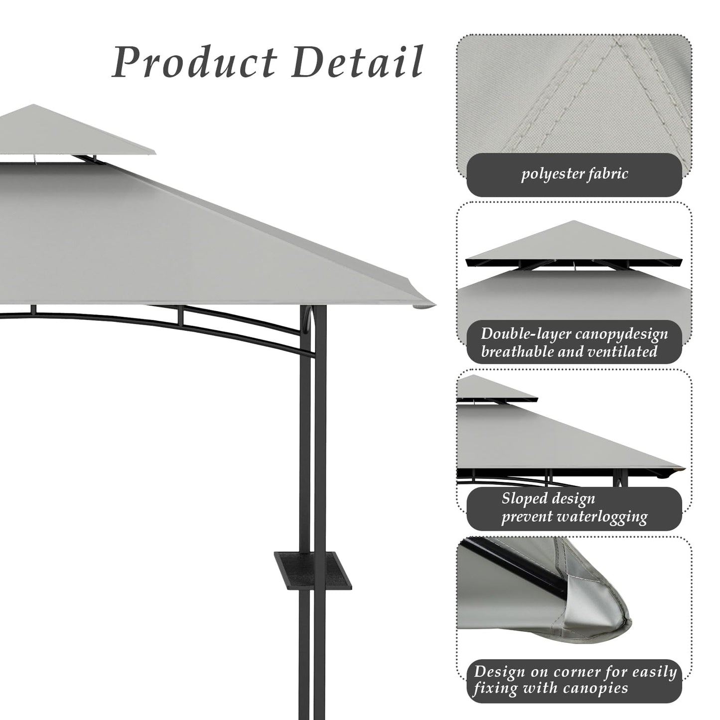 COVBOARD Grill Gazebo Replacement Top, 5 * 8 Outdoor BBQ Gazebo Top Cover, Double Layer BBQ Gazebo Top Canopy for Model #L-GG001PST-F(Gary)