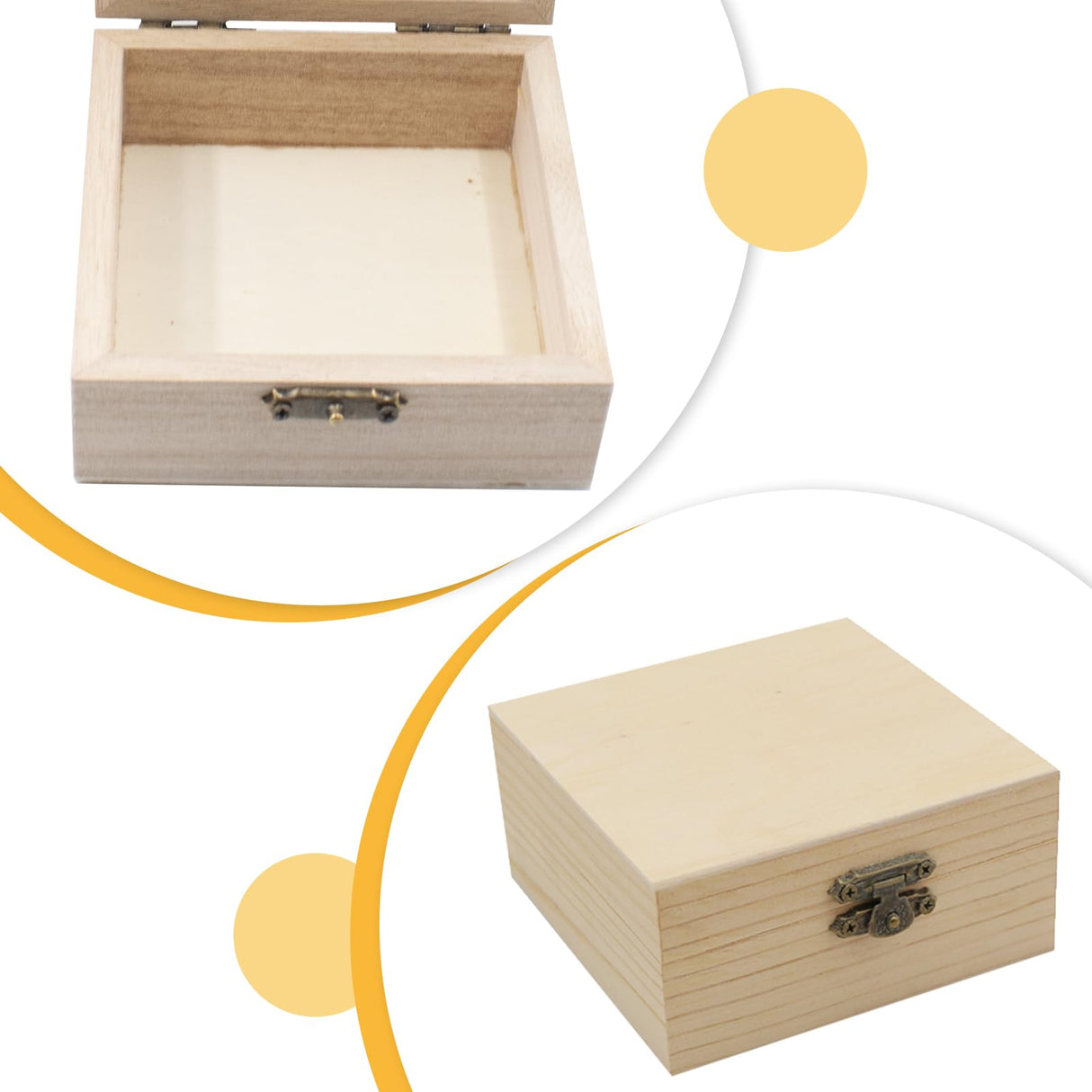 QoTang 4 PCS Unfinished Wood Box for Crafts Small Wooden Square Box with Hinged Lids and Front Clasps Wooden Storage Box for DIY Arts Party Favor Jewelry Box, 3.9 x 3.9 x 2 Inch QoTang