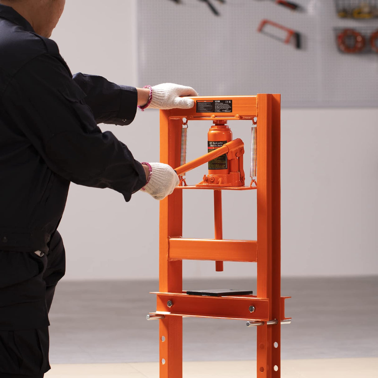 VEVOR Hydraulic 6 Ton H-Frame Garage Floor Adjustable Shop Press with Plates, 6T, Orange VEVOR