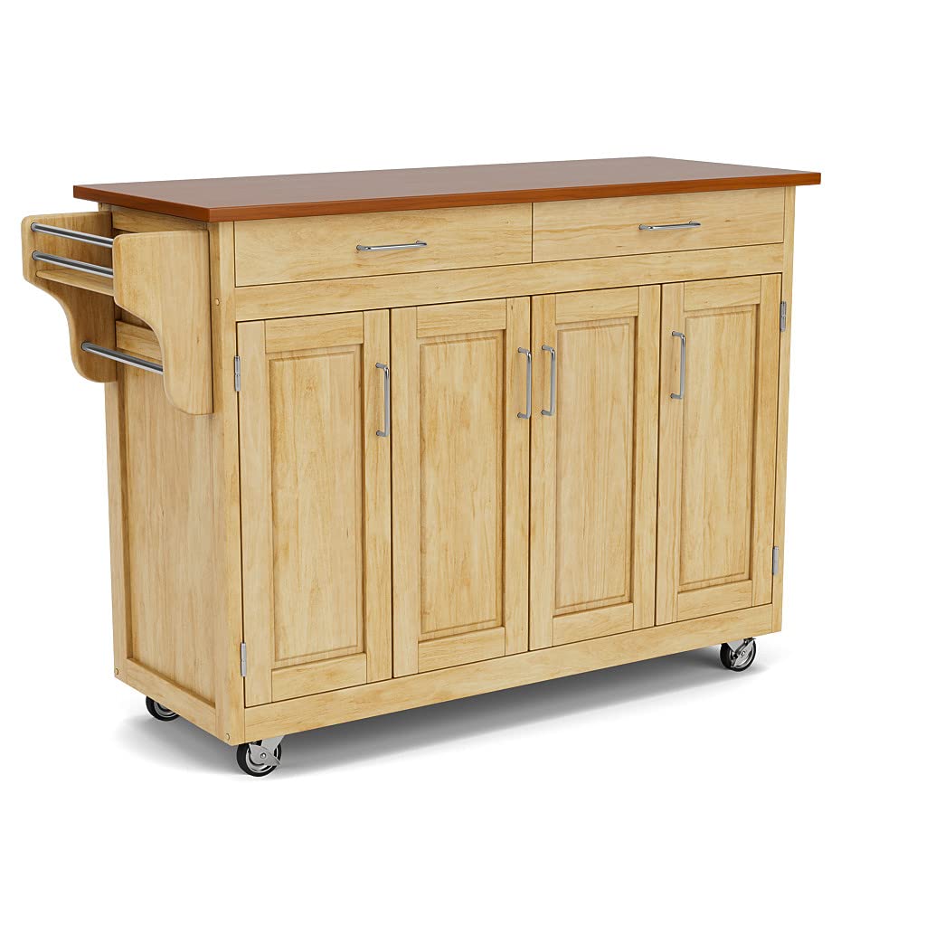 Home Styles Create-a-Cart Cottage Natural Finish Four-door Cabinet with Oak Top, Four Wood Panel Doors, Three Adjustable Shelves, Two Drawers, Two Towel Bars, Spice Rack, and Rubber Casters - WoodArtSupply