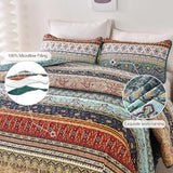 WONGS BEDDING Boho King Quilt Set, Green and Brown Bohemian King Quilt Bedding Set, Lightweight Microfiber Bed Decor Bedspread for All Season 103"x90"(3 Pieces) WONGS BEDDING