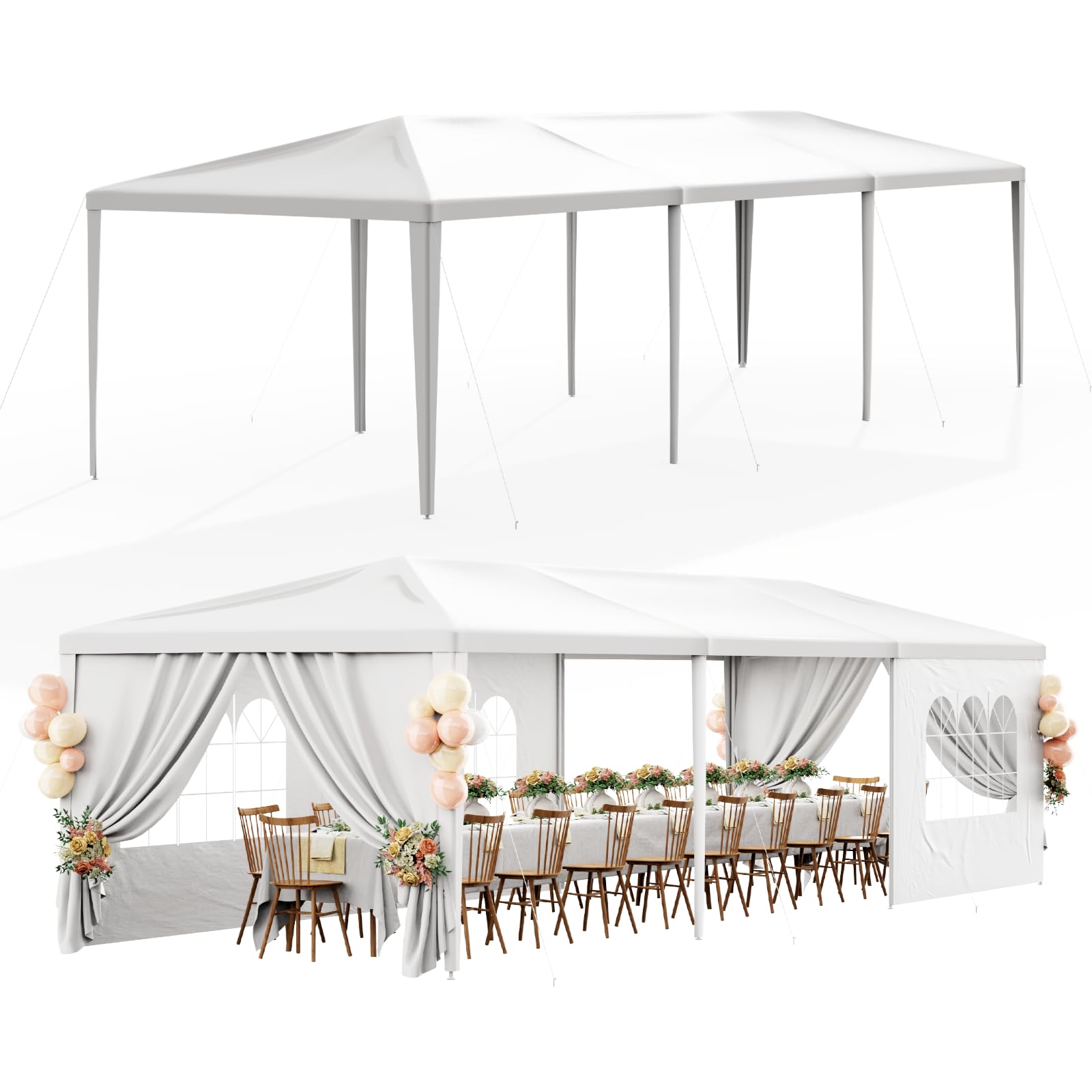 White Party Tent 10x30 Outdoor Canopy Tents for Parties Heavy Duty Patio Gazebo Shelter with 5 Removable Sidewalls Wedding BBQ Events Tent for Birthday Graduation Backyard Garden - WoodArtSupply