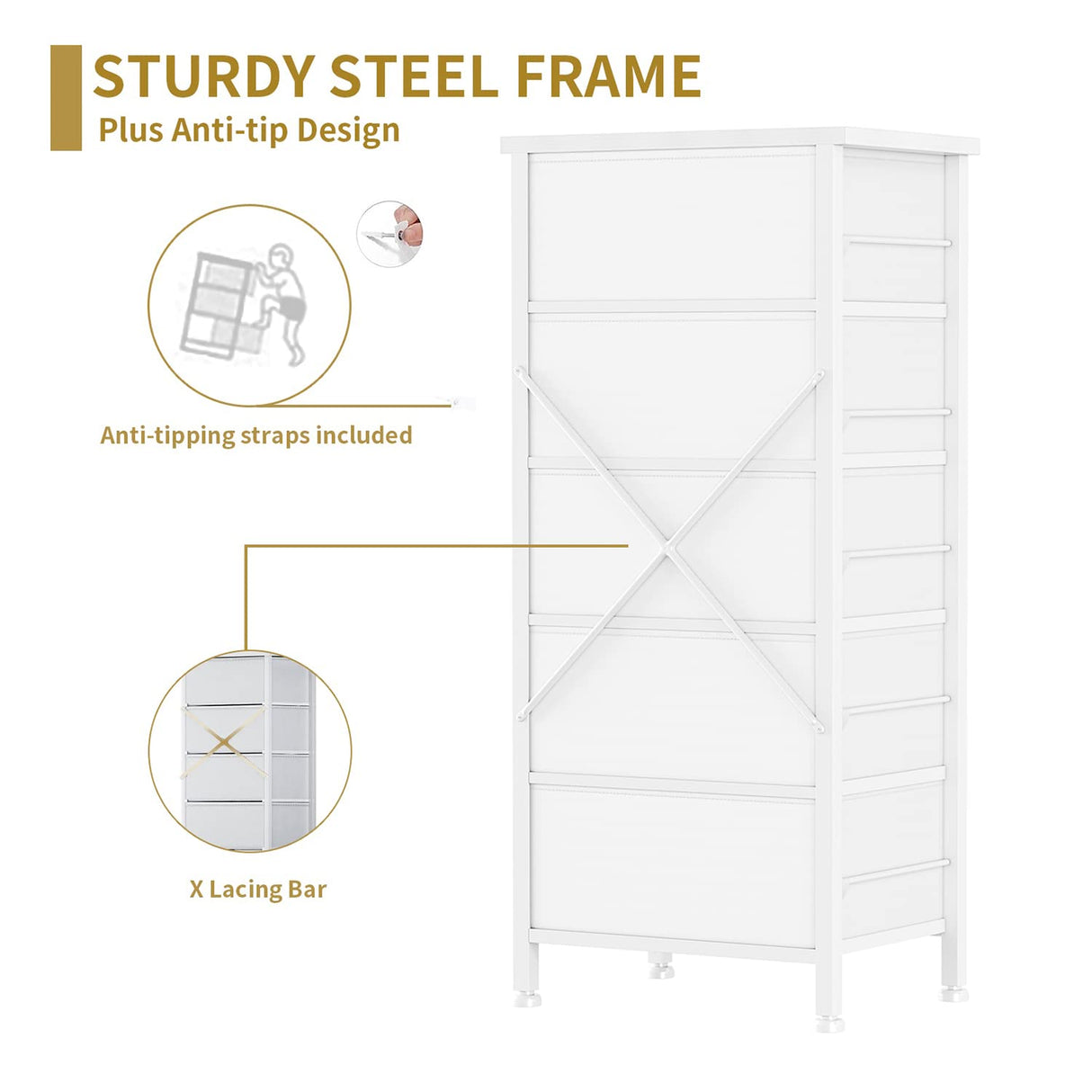 BOLUO Tall White Dresser Narrow Dresser Chest of Drawers Lingerie Chest Skinny Dressers for Closet,Bedroom Modern BOLUO