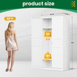 LISSIMO Metal Armoire Wardrobe Closet Cabinet,White Armoire Wardrobe Closets Storage Cabinets with Doors and Adjustable Shelves for Laundry Room,Bedroom,Bathroom LISSIMO