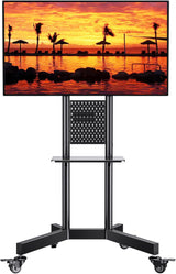 PERLESMITH Rolling TV Stand with Pegboard Storage for 32-85 Inch TVs Holds up to 132 Lbs, Height Adjustable Mobile TV Stand with Laptop Shelf, Portable tv Stand for 4K TVs Max VESA 600x400mm PSTVMC01 PERLESMITH