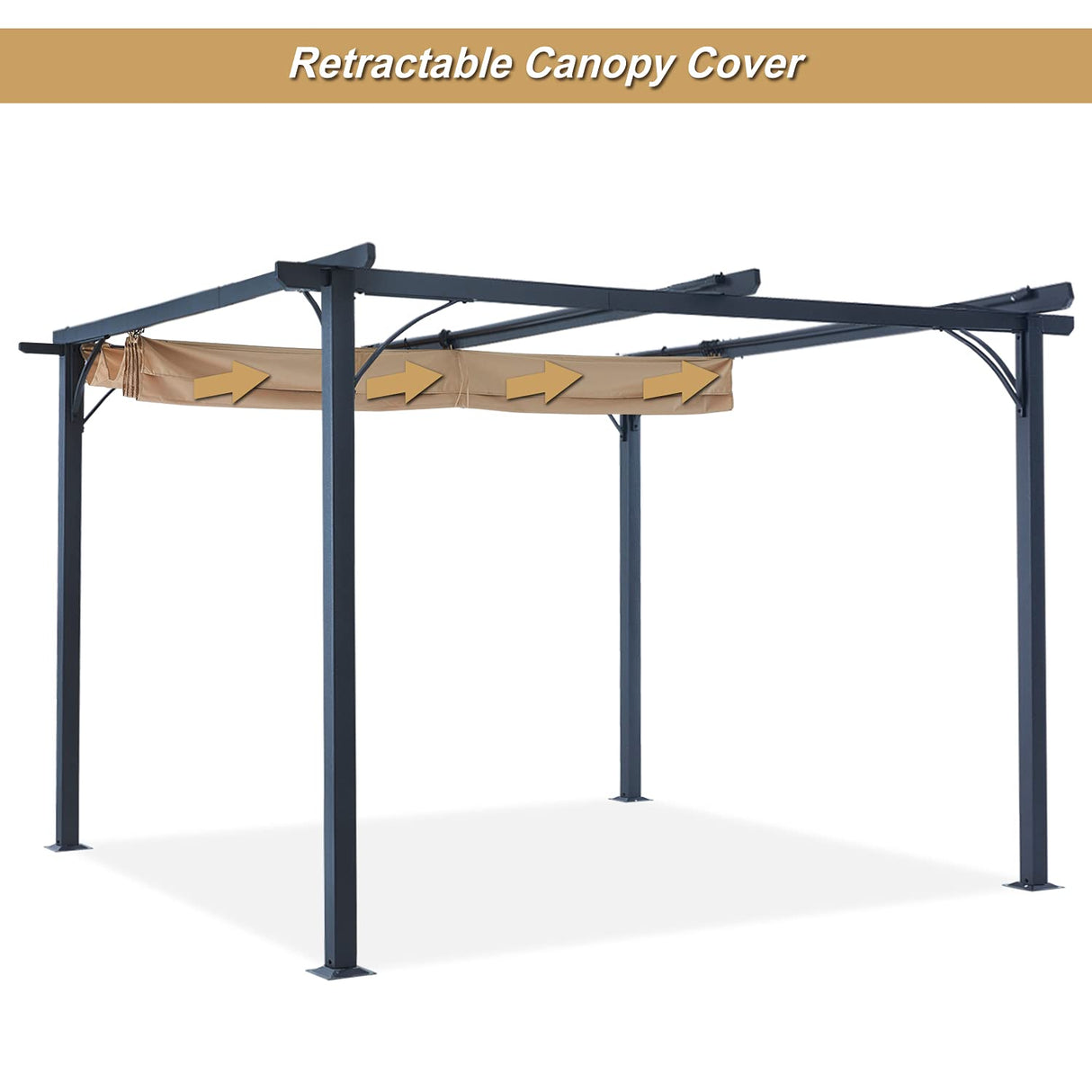 Patio Pergola with Retractable Shade - ABCCANOPY 10x10 Outdoor Retractable Pergola with Sun Shade Aluminum Pergola Shelter for Garden, Deck, Lawn, Porch & Backyard (Khaki) ABCCANOPY