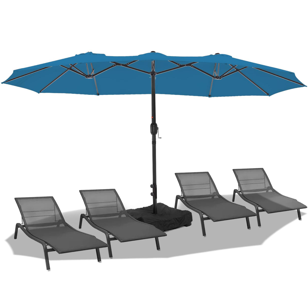 wikiwiki 15ft Large Patio Umbrellas with Base Included, Outdoor Double-Sided Umbrella with Crank Handle, Powerful UV Protective, for Pool Lawn Garden, Royal Blue wikiwiki