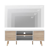 WAMPAT LED Mid-Century Modern TV Stand for TVs up to 60 inch Flat Screen Wood TV Console Media Cabinet with Storage, Home Entertainment Center in White and Oak for Living Room Bedroom, 55 inch WAMPAT