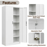 CJF Metal Storage Cabinets with Adjustable Shelves, Locking Storage Cabinet for Garage, Office, School - White CJF