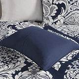Madison Park Vienna Cotton Poly Blend Duvet Set - Classic Traditional Design, Cozy All Season Comforter Cover, Matching Shams, Decorative Pillows Vienna, King/Cal King(104"x92"), Indigo 6 Piece Madison Park