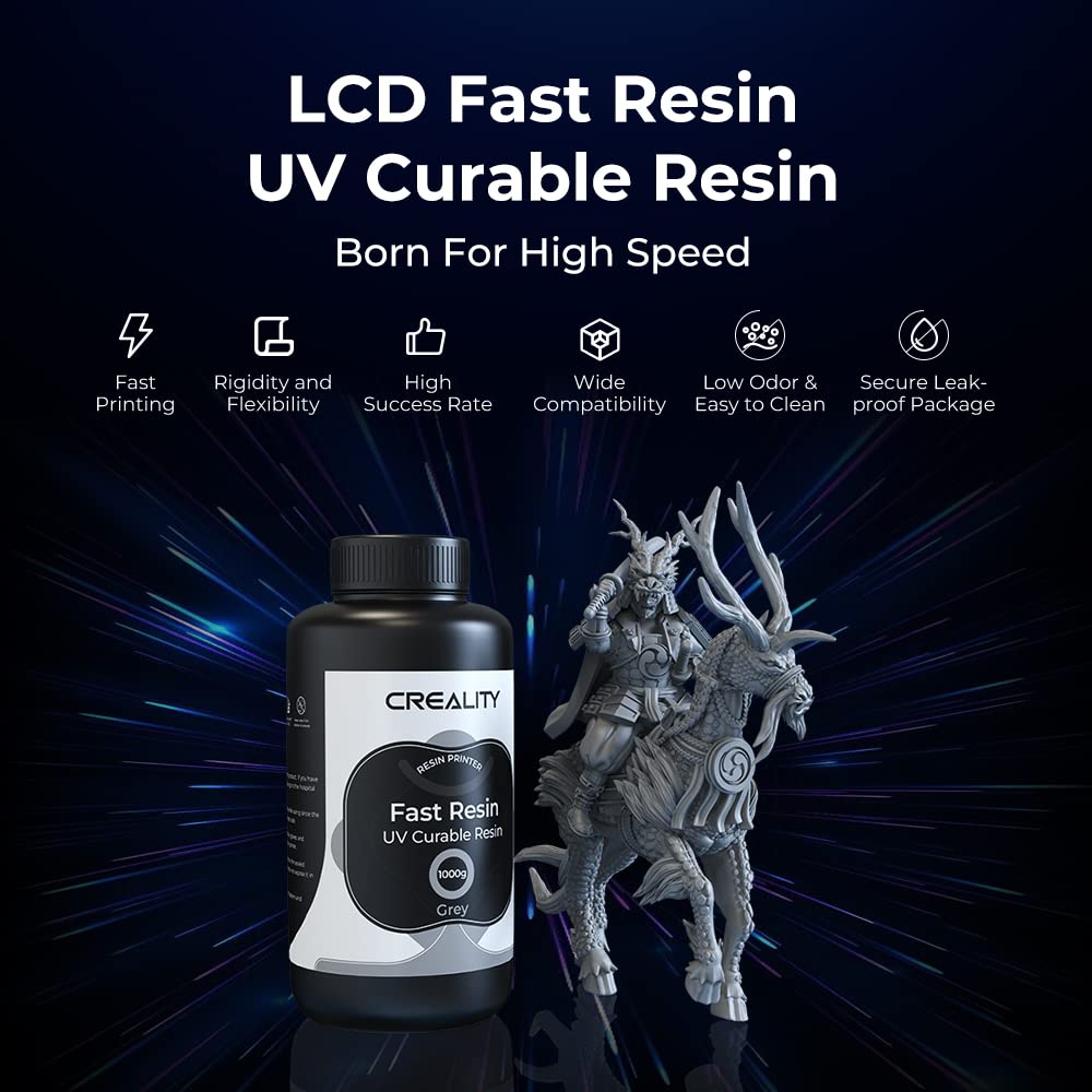 Creality Fast Printing Resin, 1000g LCD 3D Printer Resin, 405nm UV-Curing Resin, Low Shrinkage, Low Odor, Excellent Fluidity, Photopolymer Resin for LCD 3D Printing, Blue