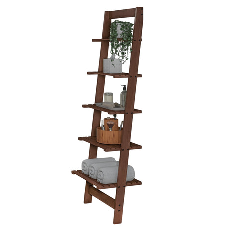 5-Tier Ladder Shelf - 50-Inch Narrow Leaning Bookshelf - Wooden Bookcase for Living Room, Bathroom, Kitchen, Office, or Bedroom Furniture by Lavish Home (Walnut) Lavish Home