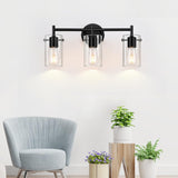Bathroom Light Fixtures 2023 Upgrade, 3-Light Matte Black Bathroom Vanity Light, Black Bathroom Lights Over Mirror with Clear Glass Shade, Bathroom Wall Sconces for Mirror Bedroom Living Room Hallway Indoi