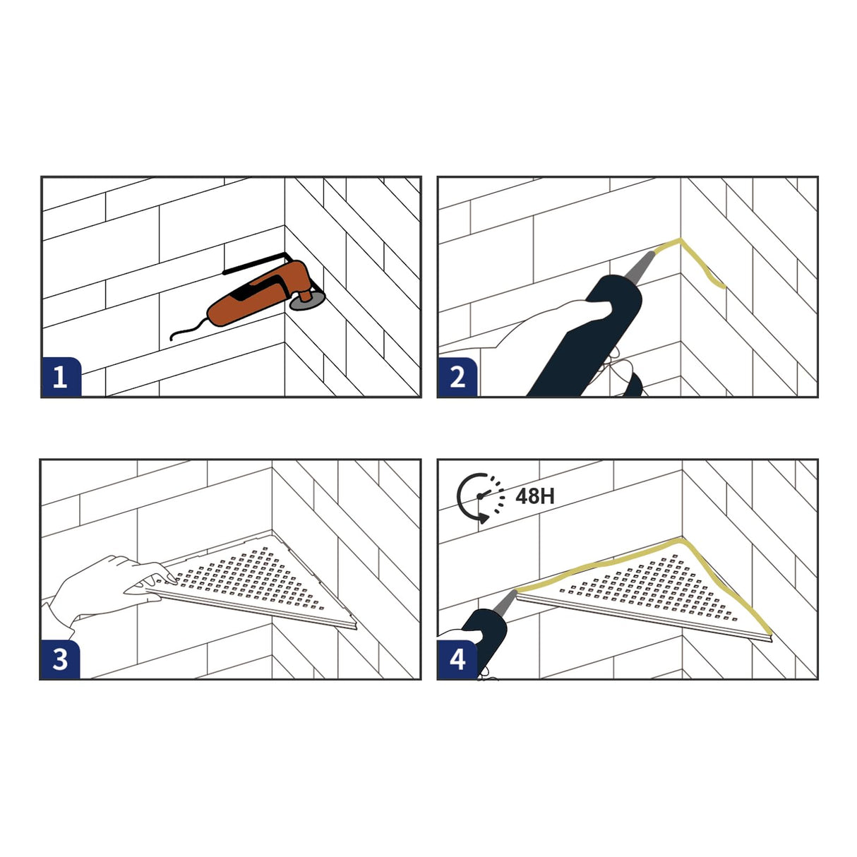 Bernkot Corner Shower Shelf 12" Brushed 304 Stainless Steel Quadrilateral Corner Shelf Recessed Bathroom Shower Shelf, No Drilling Bernkot