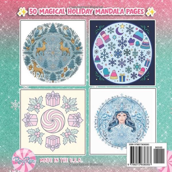 Candy Wonderland: A Christmas Mandala Coloring Book: 50 Festive Holiday Designs to Color and Relax Majosta