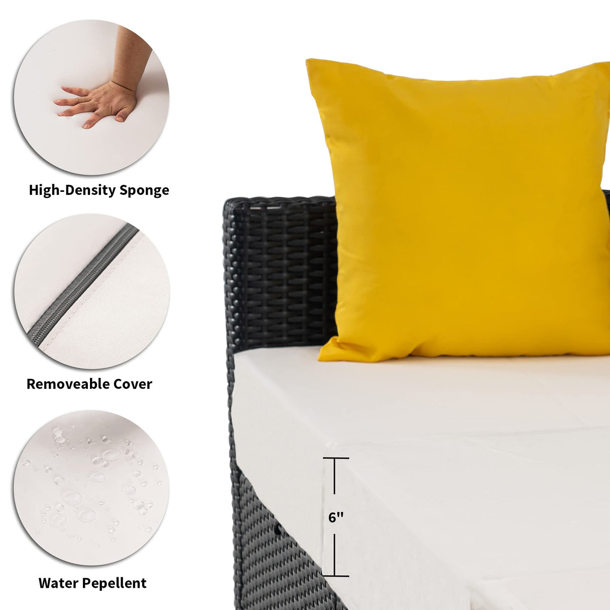 MCombo Patio Furniture Sets 7 Pieces Outdoor Wicker Sectional Sofa Set, PE Rattan Aluminum Frame Conversation Sets with Washable Cushion and Glass Table for Garden, and Backyard, 6080-7PC (White) MCombo